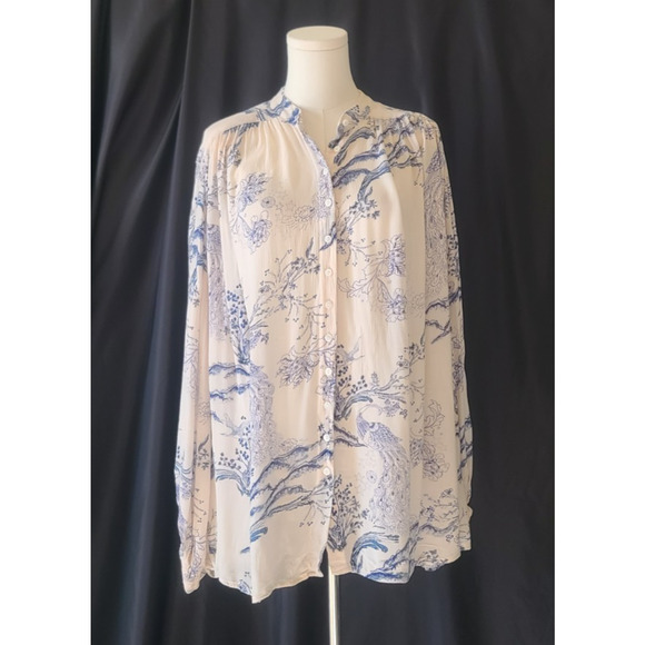 Free People Womens Metallic Blooms Ivory Print Blouse Top XS - Picture 4 of 8